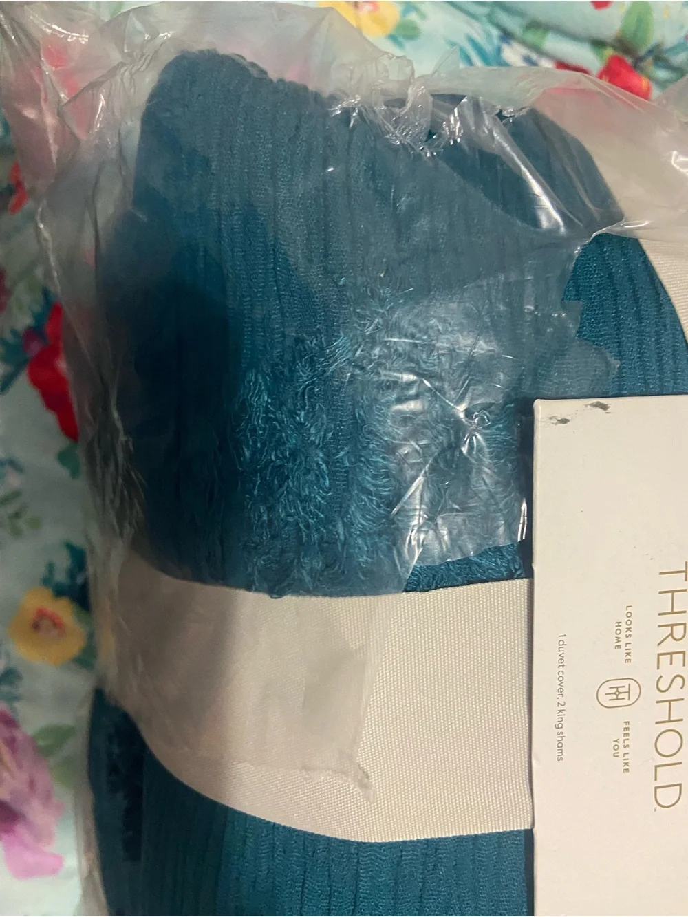 Threshold King Dark Teal Tufted Diamond Duvet Cover Set New